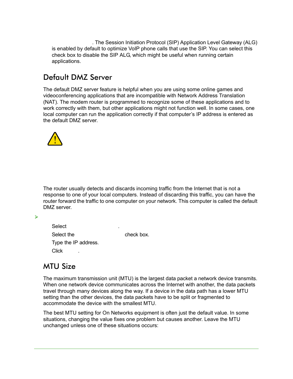 Default dmz server, Mtu size, Default dmz server mtu size | On Networks N150RM User Manual User Manual | Page 30 / 78