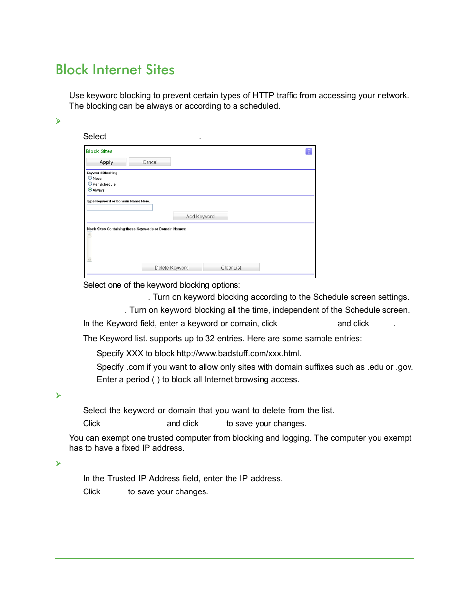 Block internet sites | On Networks N150RM User Manual User Manual | Page 36 / 78