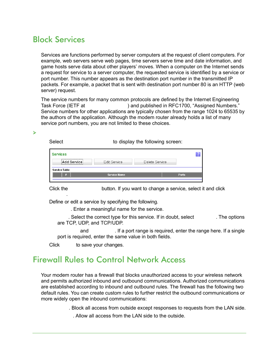 Firewall rules to control network access, Block services | On Networks N150RM User Manual User Manual | Page 37 / 78