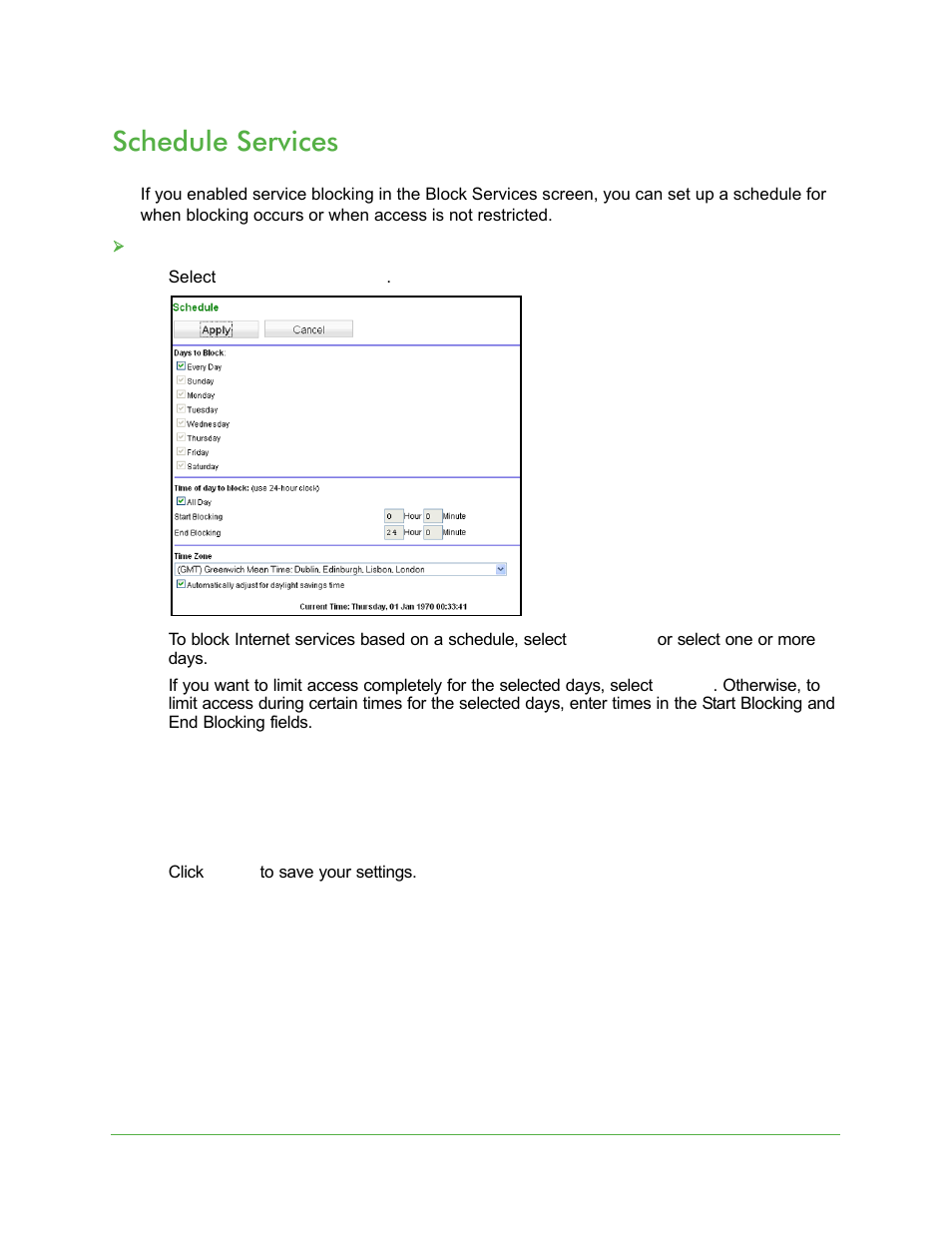 Schedule services | On Networks N150RM User Manual User Manual | Page 40 / 78