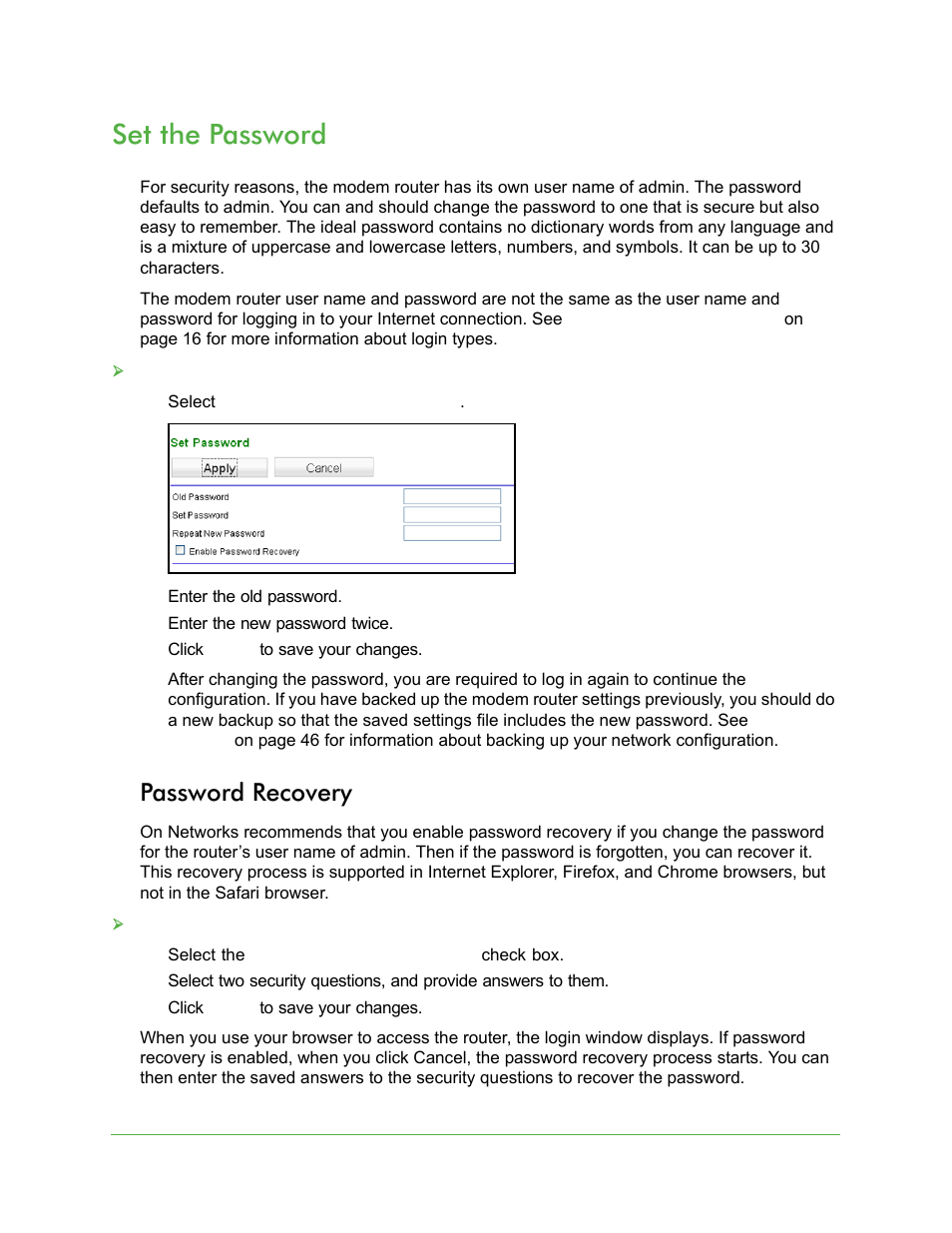 Set the password, Password recovery | On Networks N150RM User Manual User Manual | Page 47 / 78