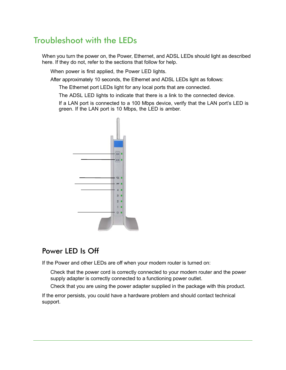 Power led is off, Troubleshoot with the leds | On Networks N150RM User Manual User Manual | Page 63 / 78