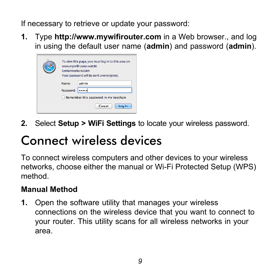 Connect wireless devices | On Networks N300R User Manual | Page 9 / 12