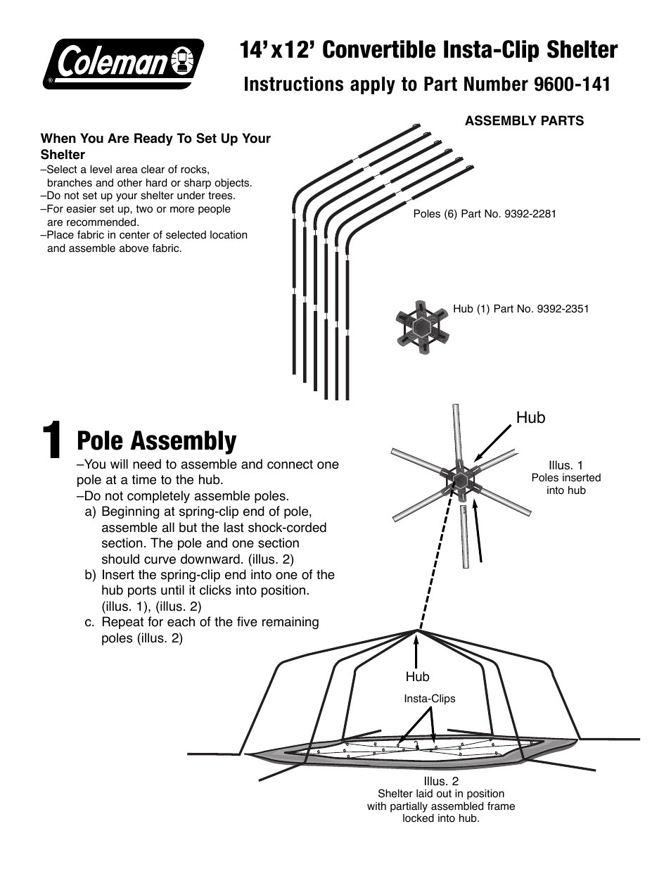 Coleman 9600-141 User Manual | 2 pages