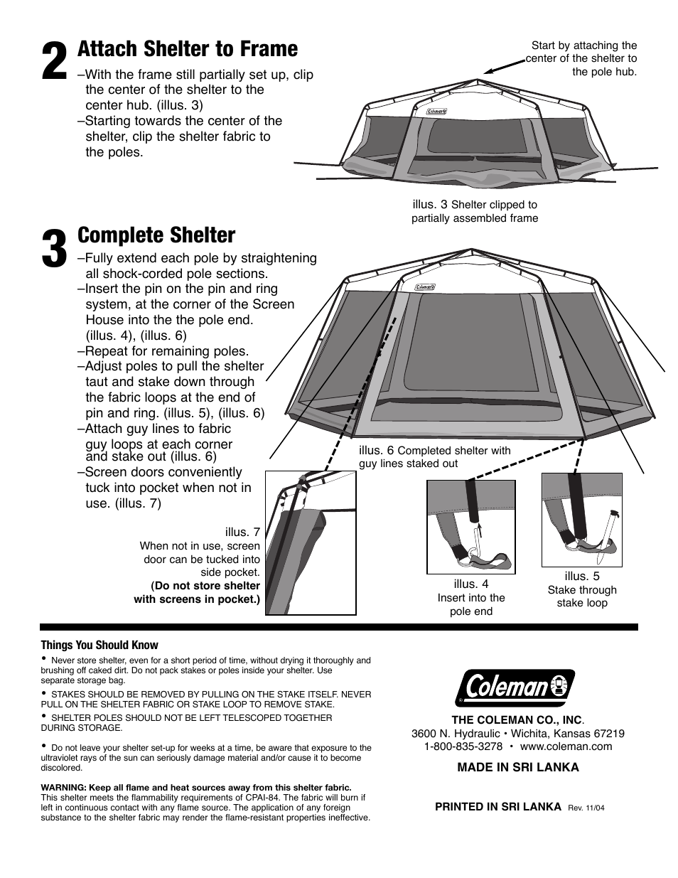 Attach shelter to frame, Complete shelter | Coleman 9600-141 User Manual | Page 2 / 2