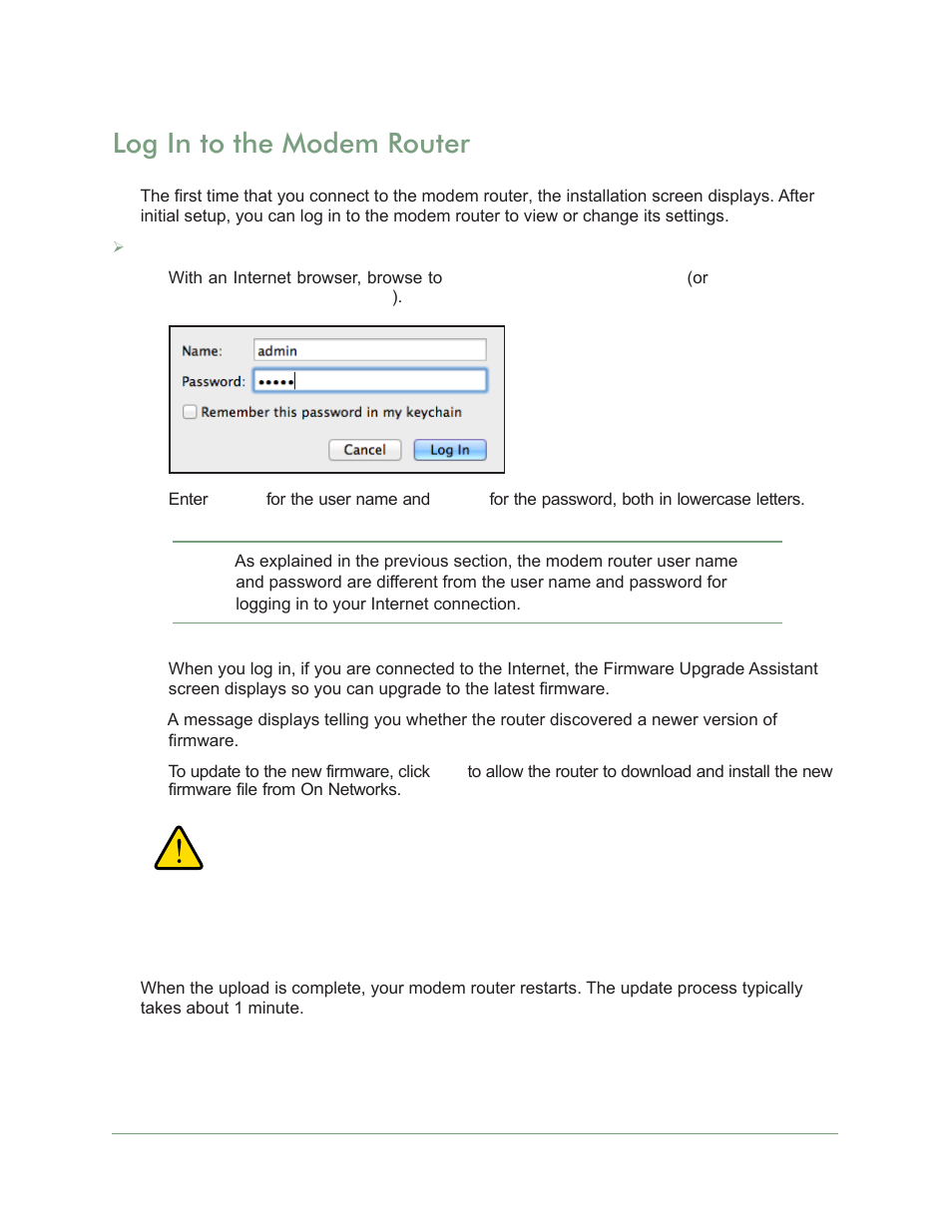 Log in to the modem router | On Networks N300RM User Manual User Manual | Page 19 / 109