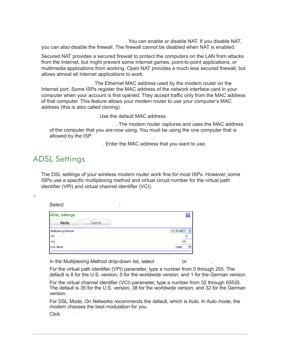 Adsl settings | On Networks N300RM User Manual User Manual | Page 28 / 109