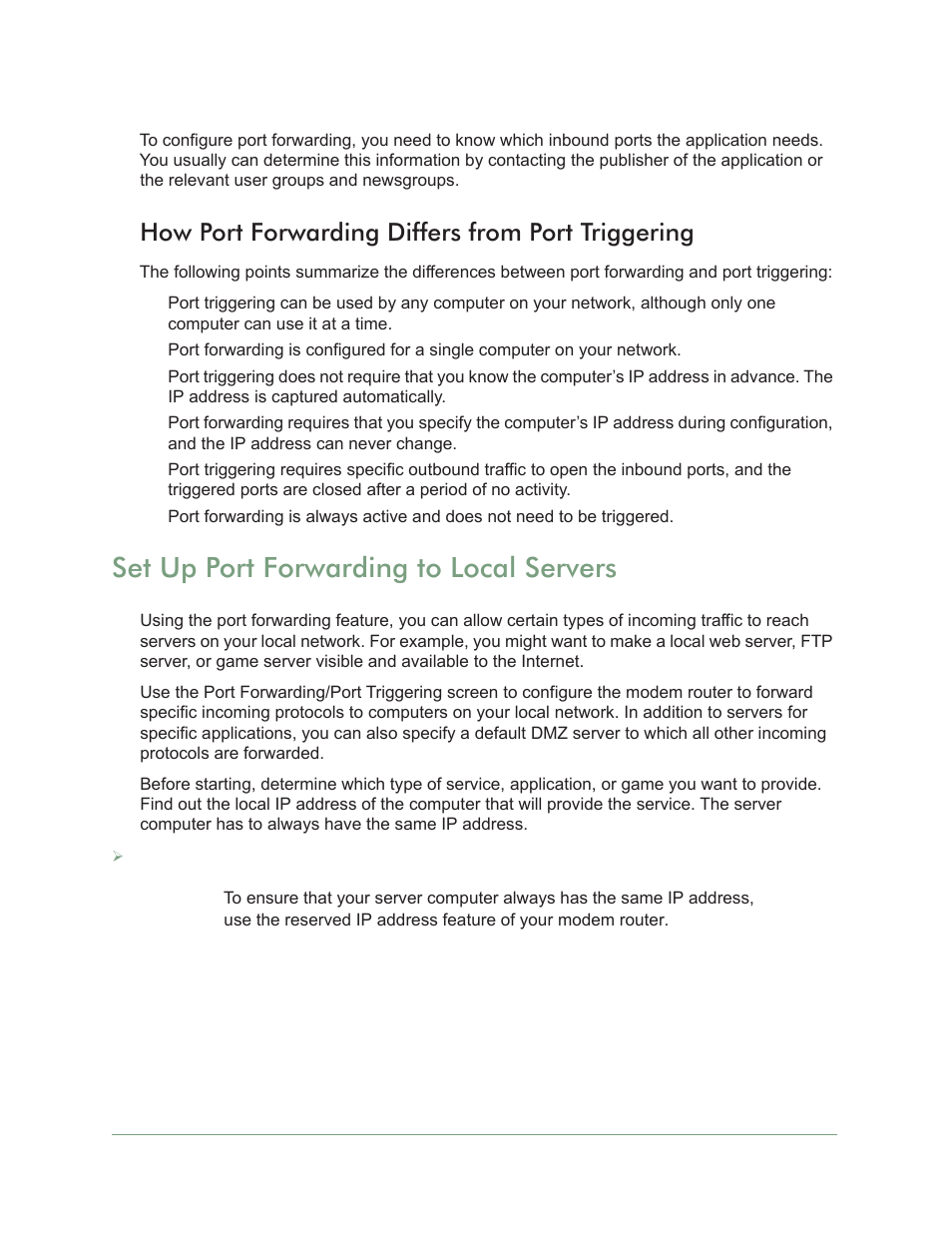 How port forwarding differs from port triggering, Set up port forwarding to local servers | On Networks N300RM User Manual User Manual | Page 54 / 109