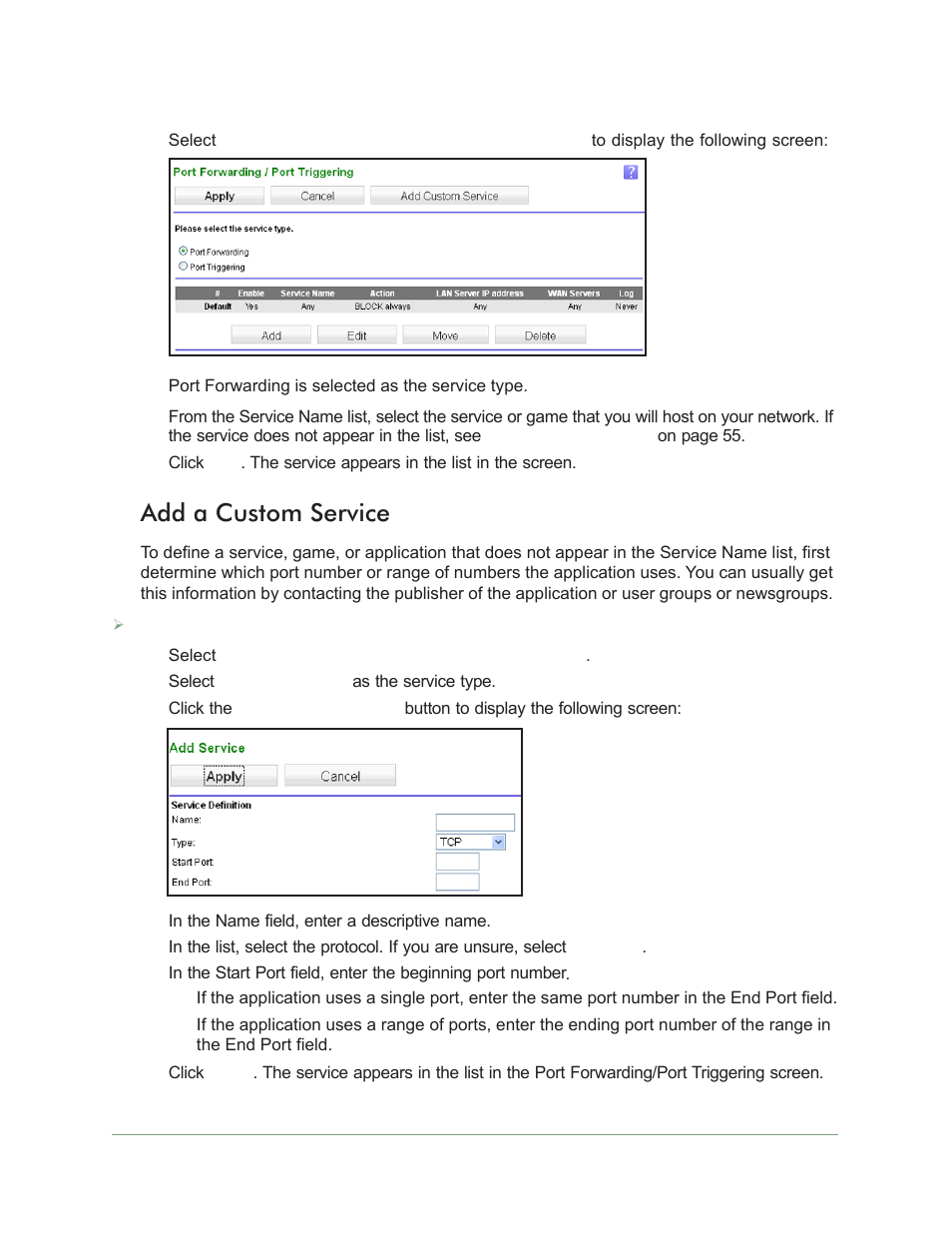 Add a custom service | On Networks N300RM User Manual User Manual | Page 55 / 109