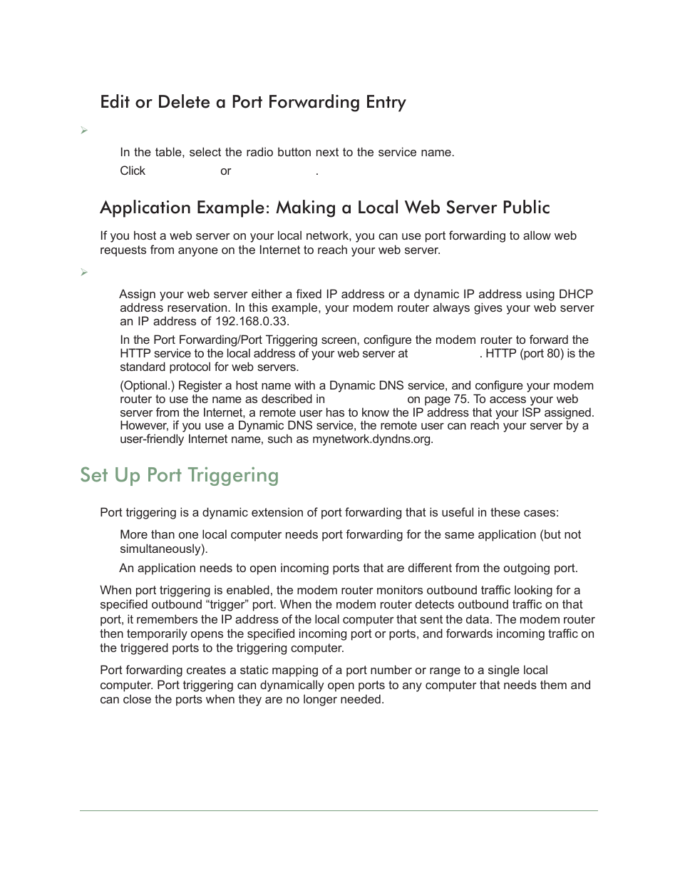 Edit or delete a port forwarding entry, Set up port triggering | On Networks N300RM User Manual User Manual | Page 56 / 109