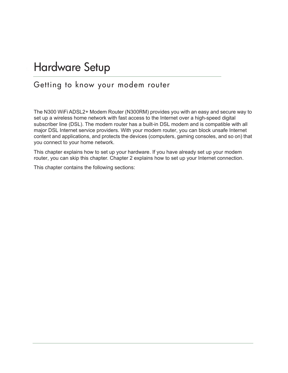 Hardware setup, Chapter 1 | On Networks N300RM User Manual User Manual | Page 7 / 109