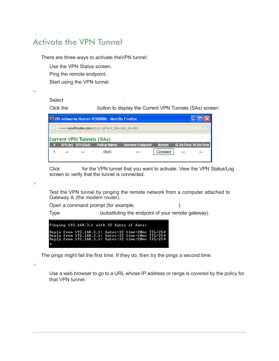 Activate the vpn tunnel | On Networks N300RM User Manual User Manual | Page 85 / 109