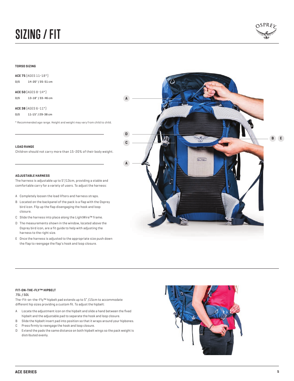 Sizing / fit | Osprey ACE 38 User Manual | Page 5 / 9