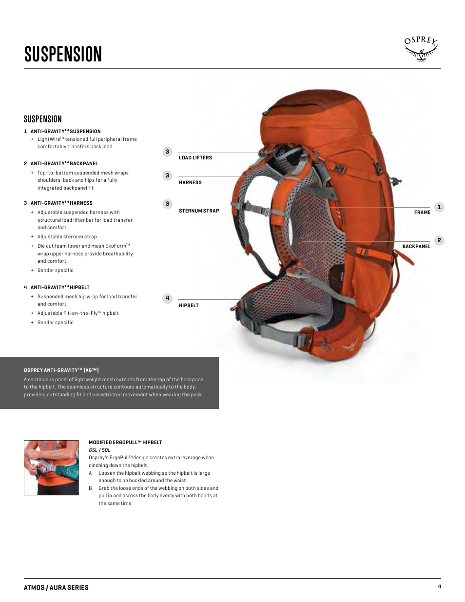 Suspension, Atmos / aura series | Osprey AURA AG 50 User Manual | Page 4 / 10