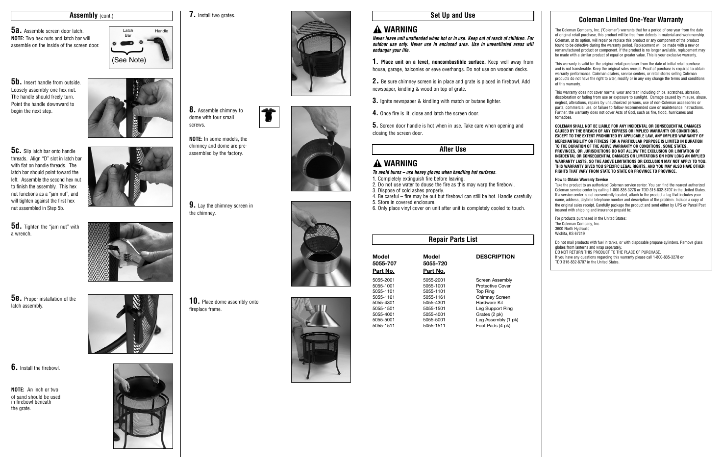Warning | Coleman 5055-720 User Manual | Page 2 / 2