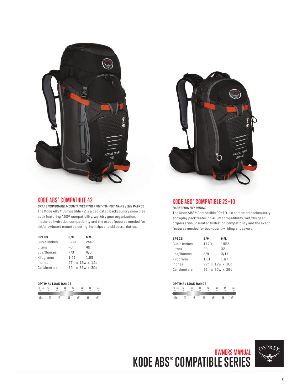 Kode abs, Compatible series, Owners manual | Compatible 42, Compatible 22+10 | Osprey KODE ABS COMPATIBLE 22+10 User Manual | Page 3 / 8