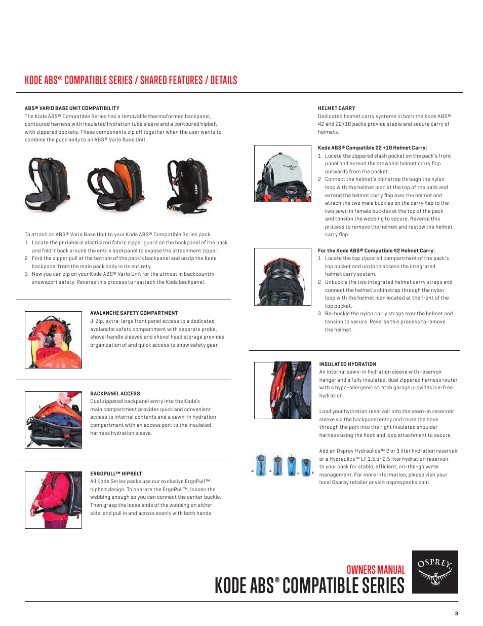 Kode abs, Compatible series, Owners manual | Osprey KODE ABS COMPATIBLE 22+10 User Manual | Page 4 / 8
