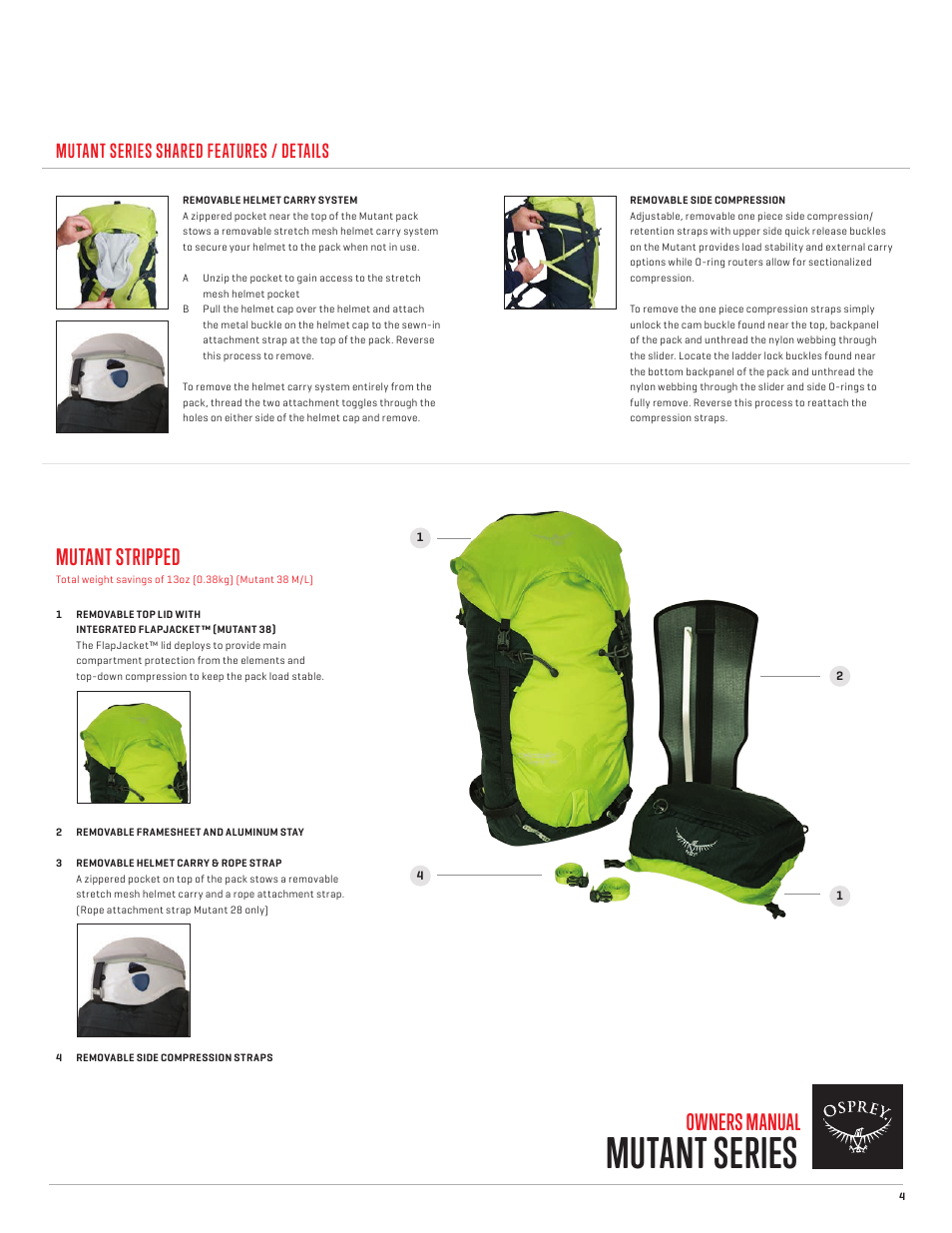 Mutant series, Owners manual, Mutant stripped | Mutant series shared features / details | Osprey MUTANT 28 User Manual | Page 5 / 7