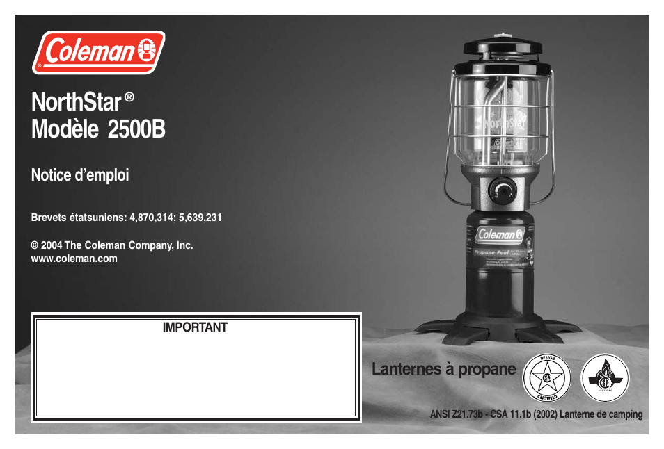Northstar, Modèle 2500b, Notice d’emploi | Lanternes à propane | Coleman NorthStar 2500B User Manual | Page 11 / 32