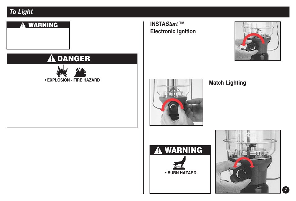 Danger, Warning, Start | Coleman NorthStar 2500B User Manual | Page 7 / 32