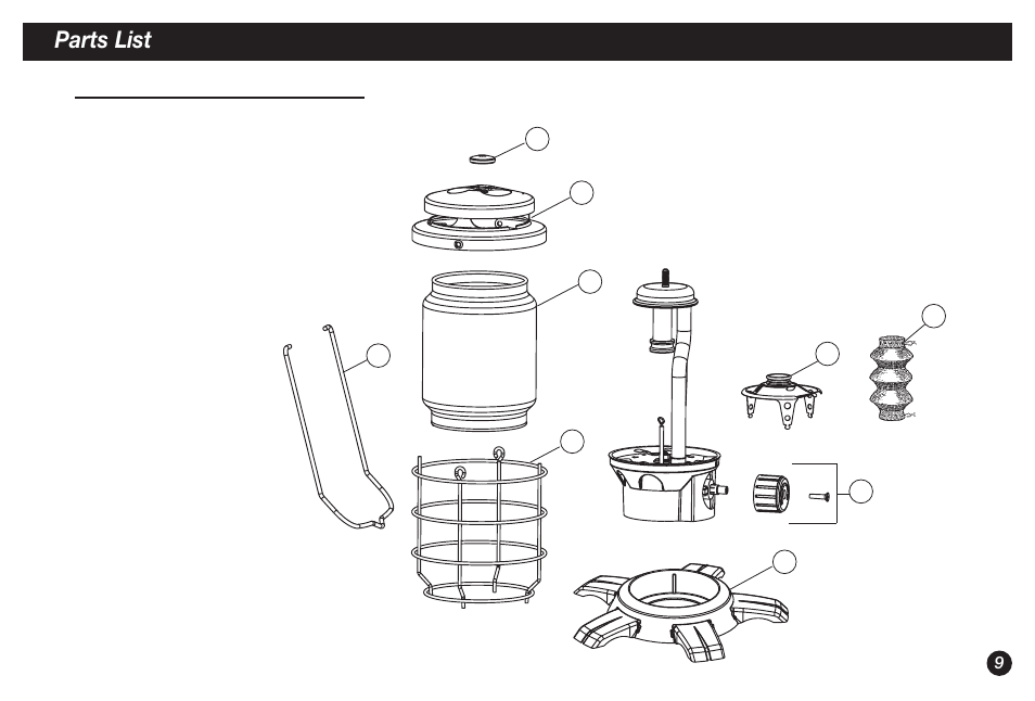 Parts list | Coleman NorthStar 2500B User Manual | Page 9 / 32