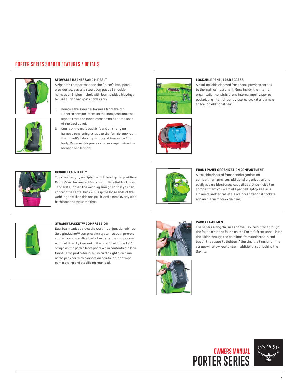 Porter series, Owners manual, Porter series shared features / details | Osprey PORTER 30 User Manual | Page 4 / 5
