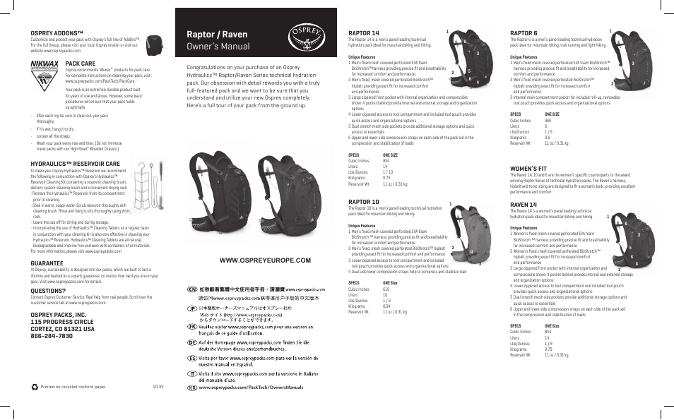 Osprey RAVEN 6 User Manual | 2 pages