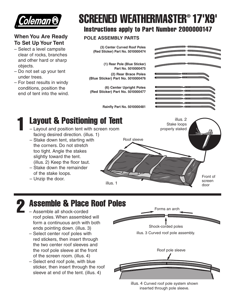 Coleman SCREENED WEATHER MASTER User Manual | 2 pages