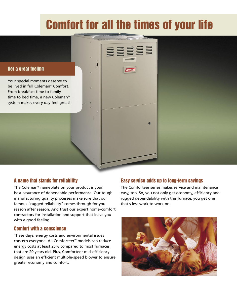 Comfort for all the times of your life | Coleman COMFORTEERTM GM8S User Manual | Page 2 / 4