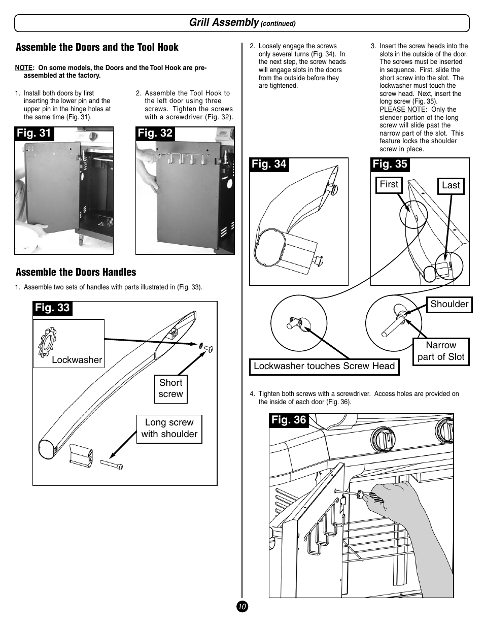 Grill assembly, Fig. 31, Fig. 32 | Fig. 34, Fig. 35, Fig. 36, Fig. 33 | Coleman 9998 Series User Manual | Page 10 / 24
