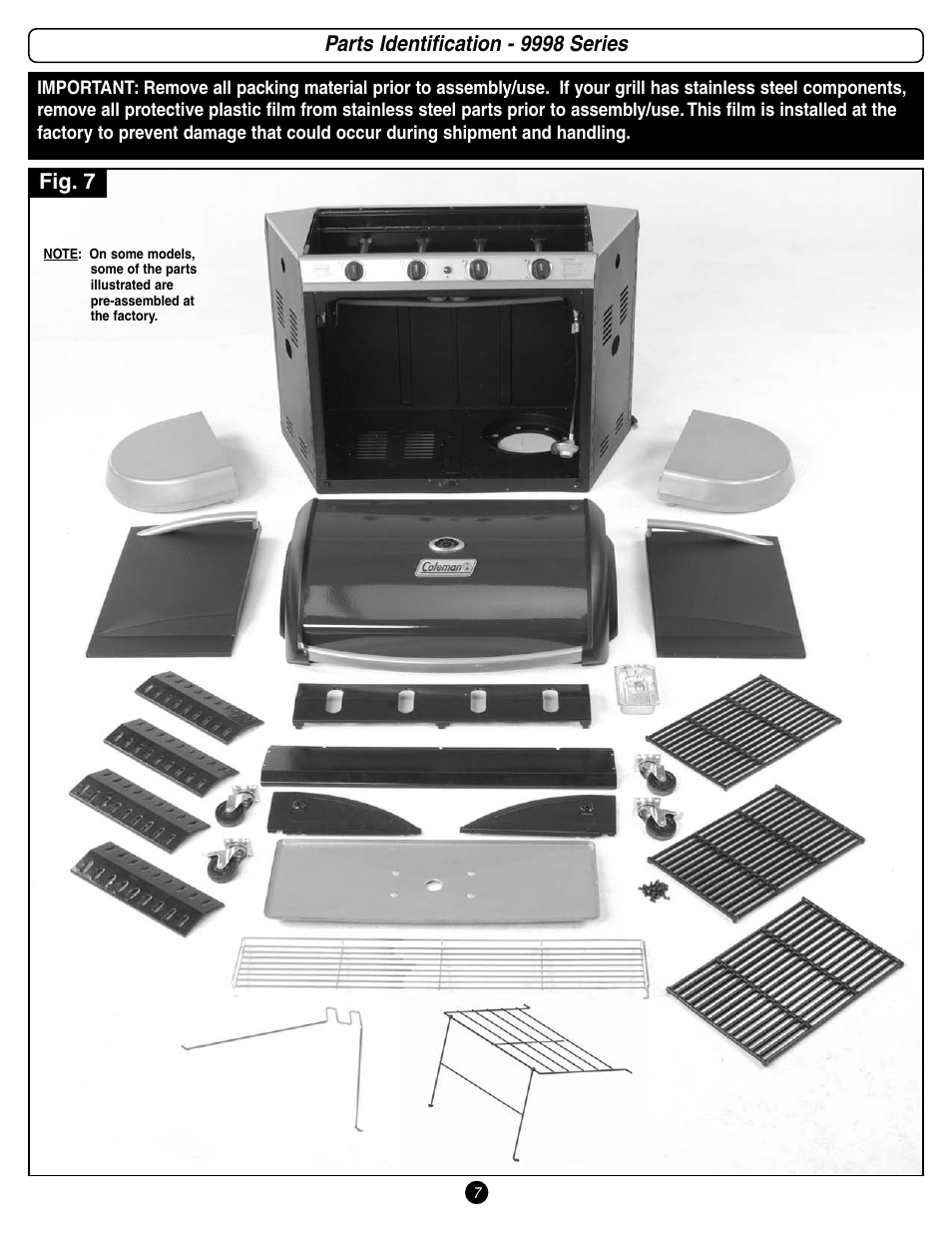 Parts identification - 9998 series, Fig. 7 | Coleman 9998 Series User Manual | Page 7 / 24