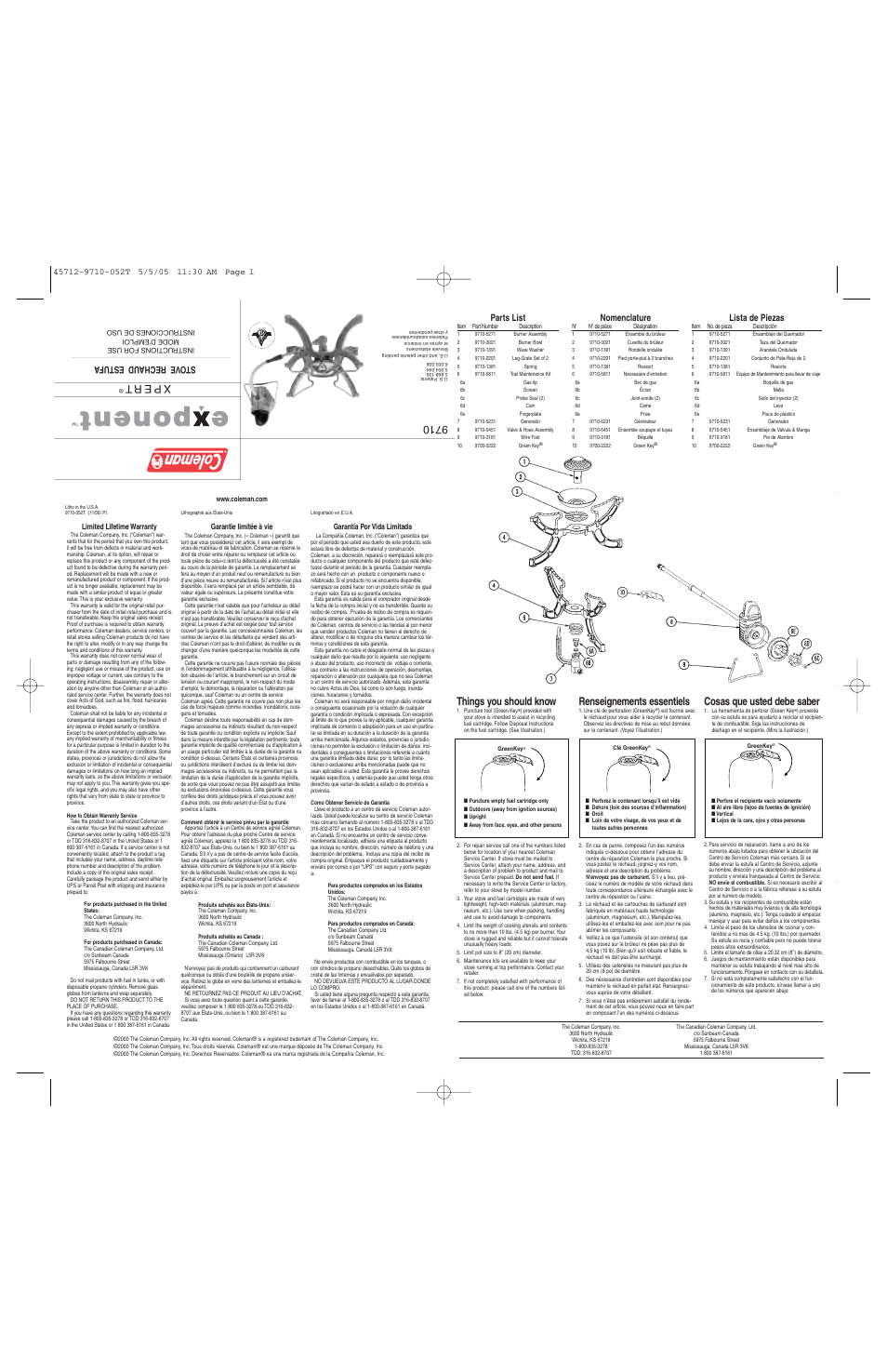 Coleman 9710 User Manual | 2 pages