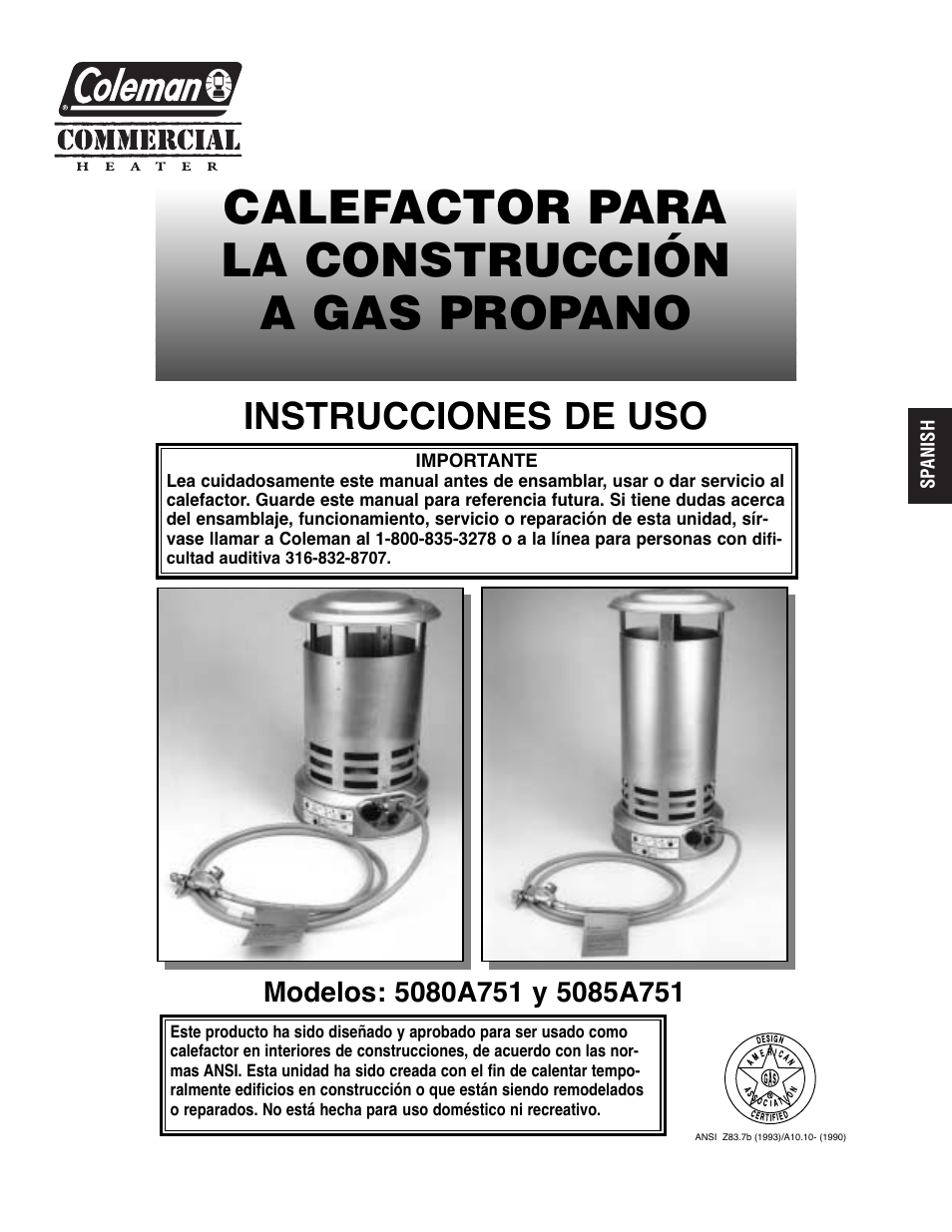 Calefactor para la construcción a gas propano, Instrucciones de uso | Coleman 5080A751 User Manual | Page 21 / 32