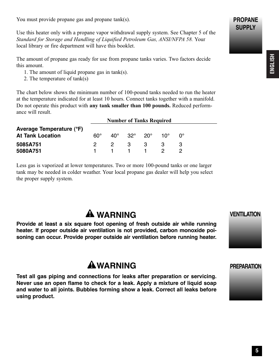 Warning | Coleman 5080A751 User Manual | Page 5 / 32