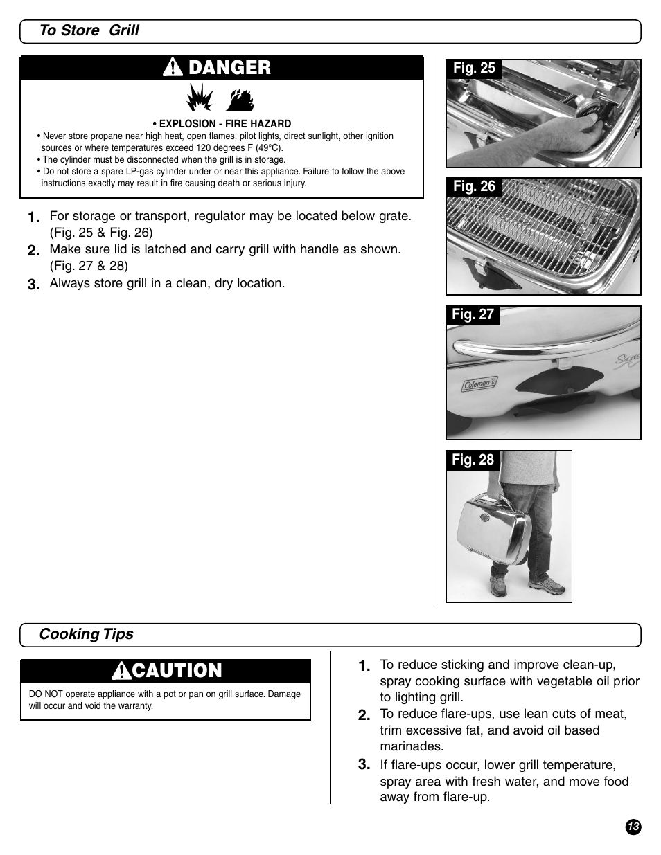 Danger, Caution | Coleman 9971-A50 User Manual | Page 13 / 16