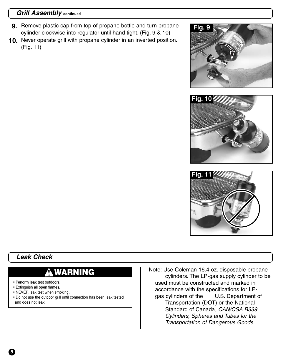 Warning | Coleman 9971-A50 User Manual | Page 8 / 16