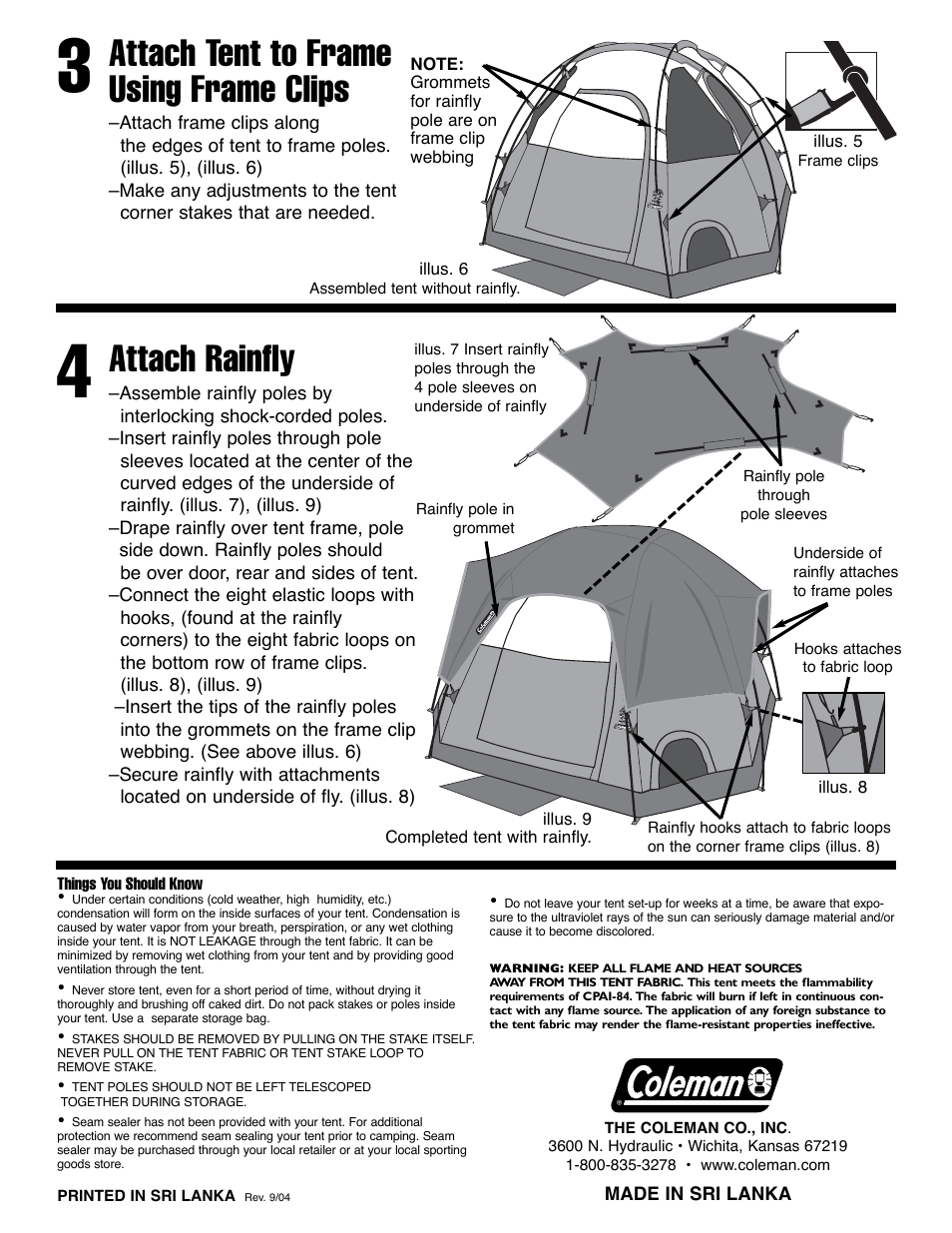 Attach tent to frame using frame clips, Attach rainfly | Coleman CRESCENT RIM 9'x9' User Manual | Page 2 / 2