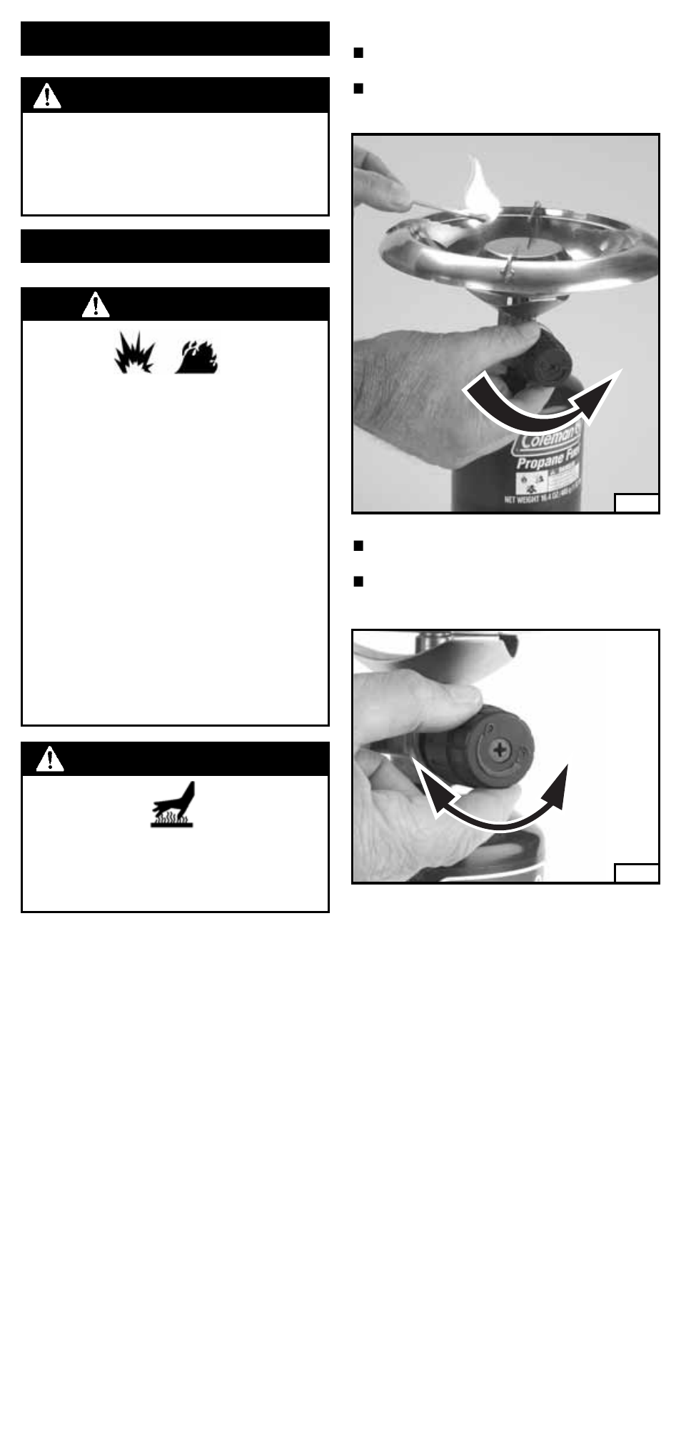 Allumage avertissement, Détection des fuites danger, Avertissement | Français-5, Modèle à allumage par allumette | Coleman 5432A Series User Manual | Page 12 / 24