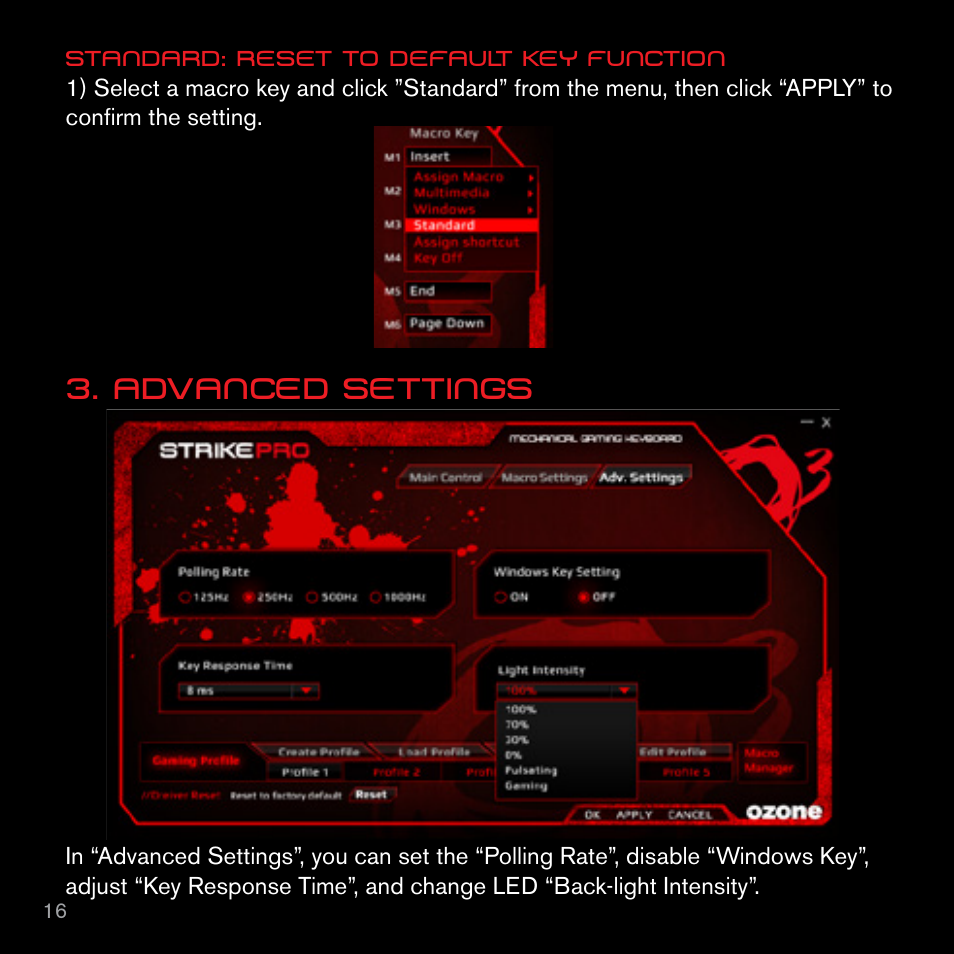 Advanced settings | Ozone Gaming Strike PRO User Manual | Page 16 / 24