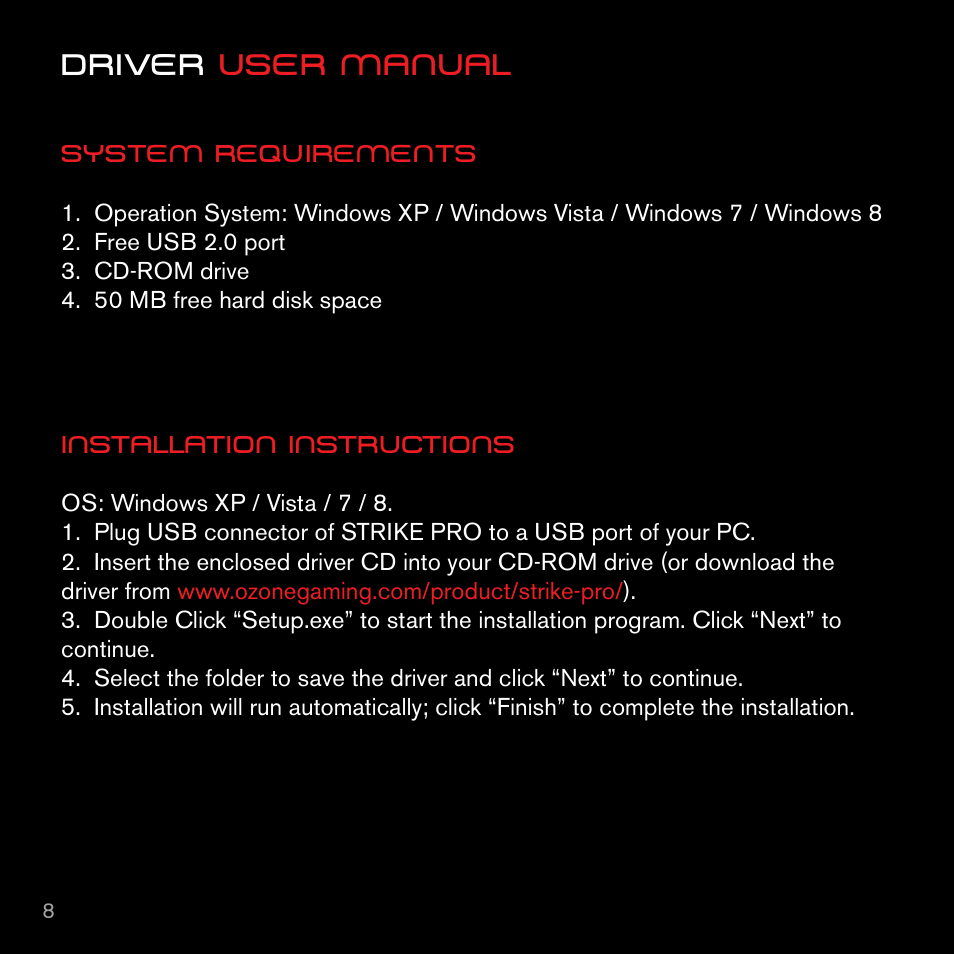 Driver user manual | Ozone Gaming Strike PRO User Manual | Page 8 / 24