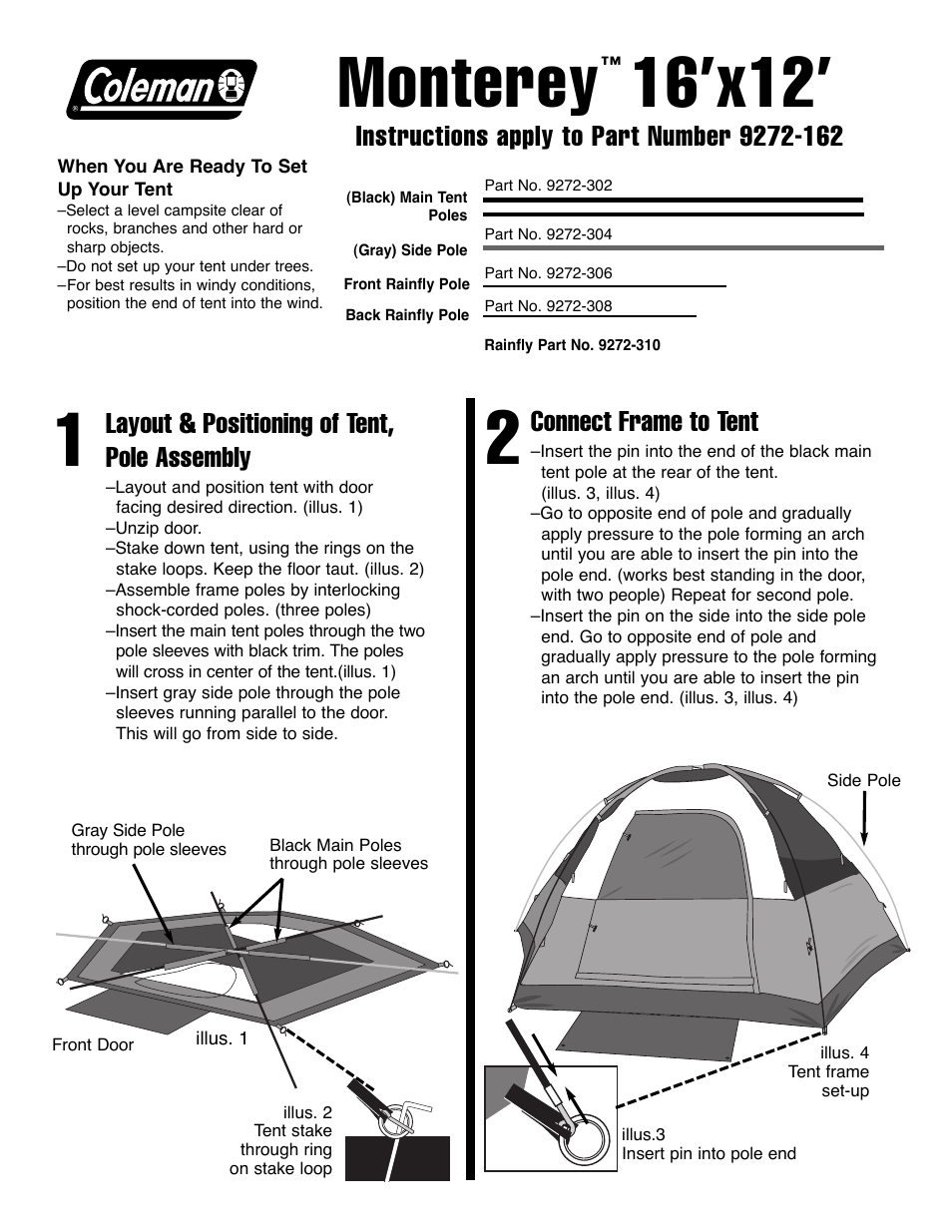 Coleman MONTEREY 9272-306 User Manual | 2 pages
