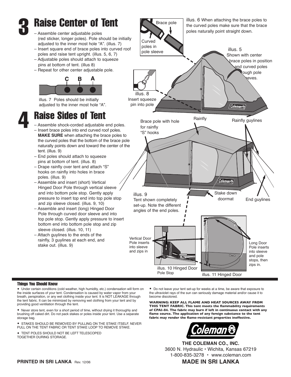 Raise center of tent, Raise sides of tent | Coleman AMERICAN HERITAGE ® WEATHERMASTER CABIN User Manual | Page 2 / 2