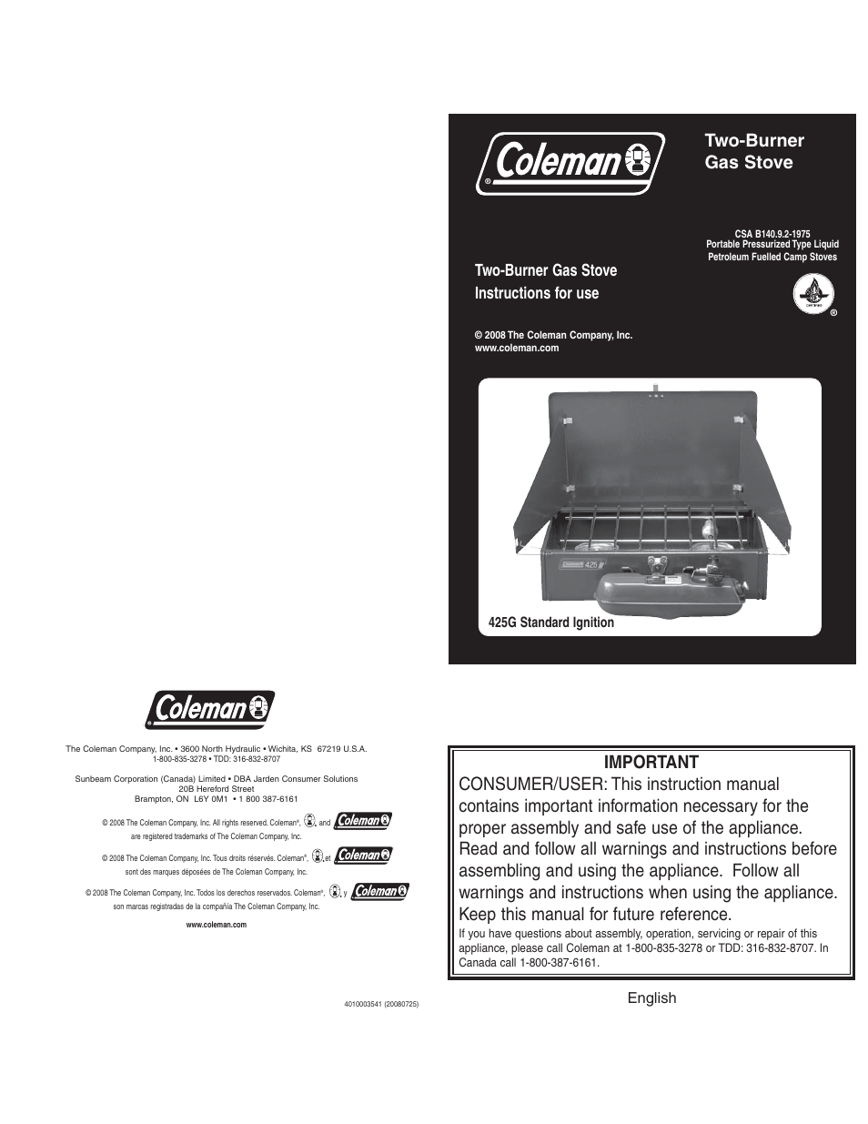 Coleman 425G User Manual | 18 pages