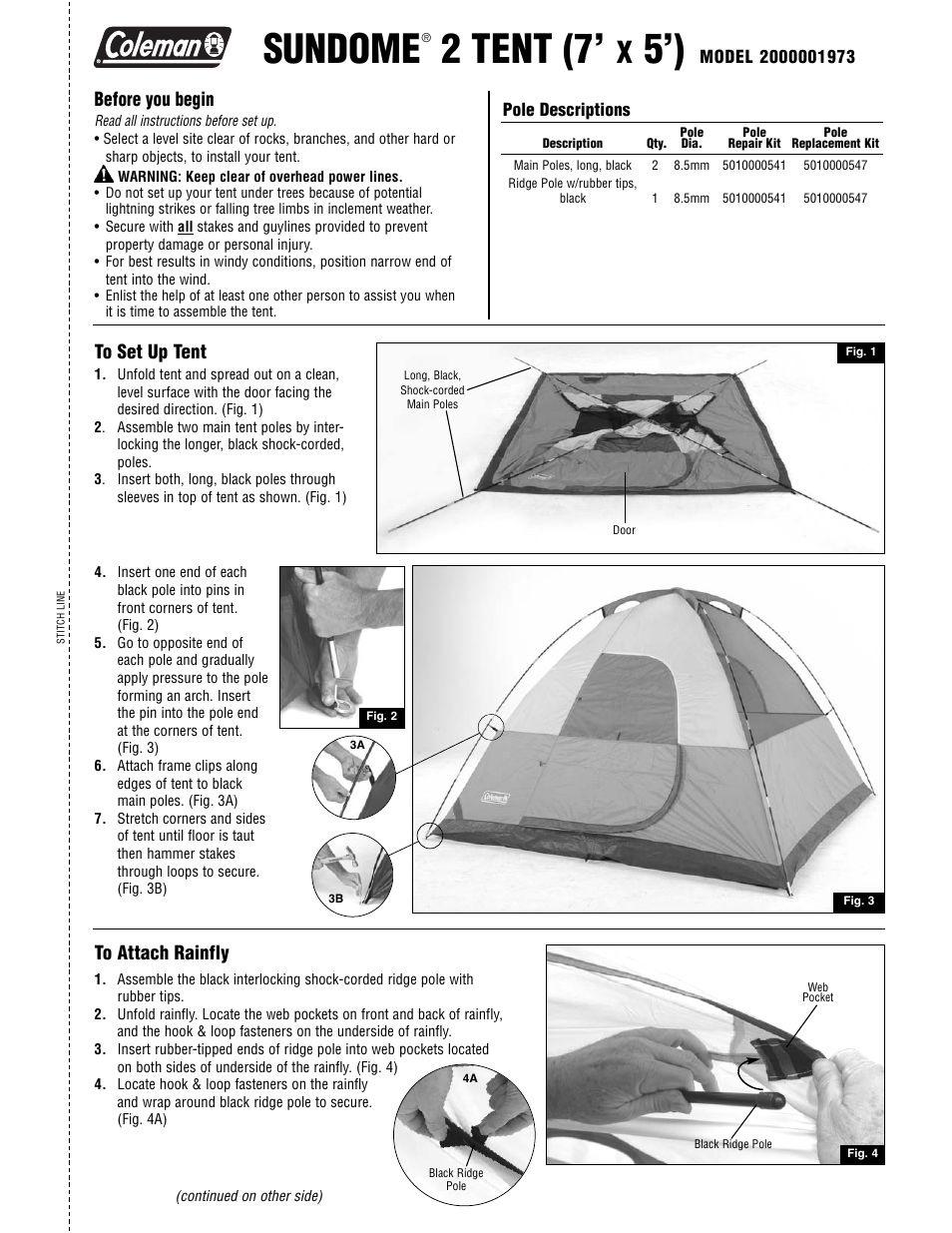 Coleman 2000001973 User Manual | 2 pages