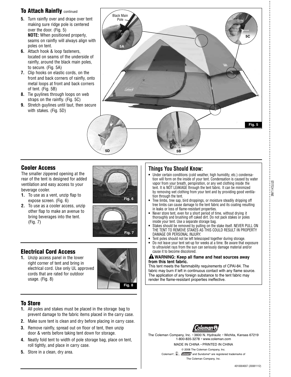 Electrical cord access, Cooler access, Things you should know | Coleman 2000001973 User Manual | Page 2 / 2