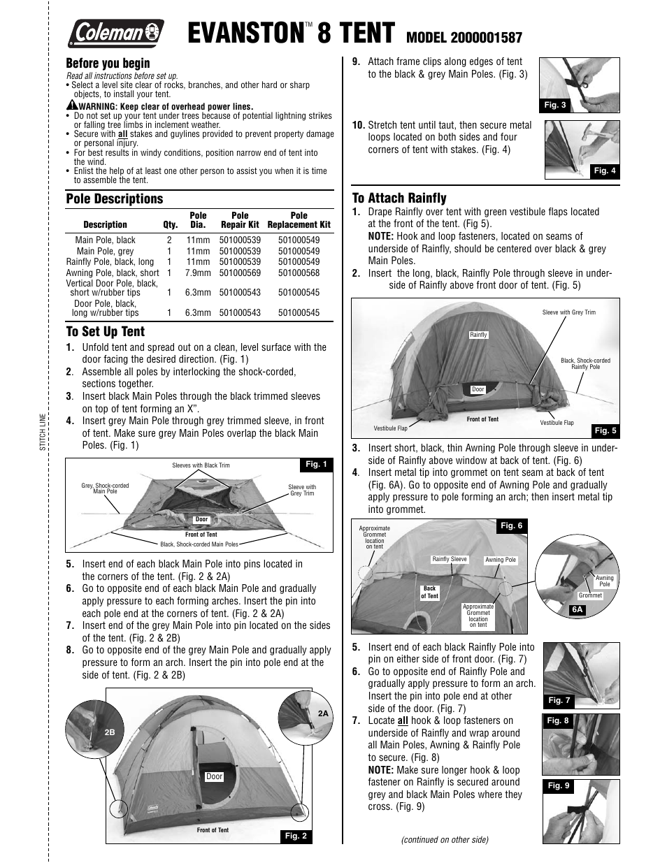 Coleman EVANSTON 2000001587 User Manual | 2 pages