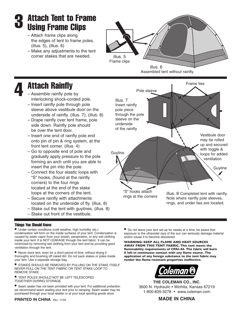 Attach tent to frame using frame clips, Attach rainfly | Coleman Cimarron User Manual | Page 2 / 2