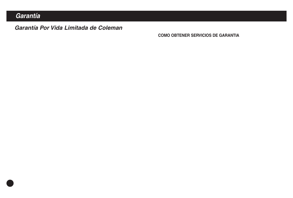 Garantía, Garantía por vida limitada de coleman | Coleman 5430E User Manual | Page 30 / 32