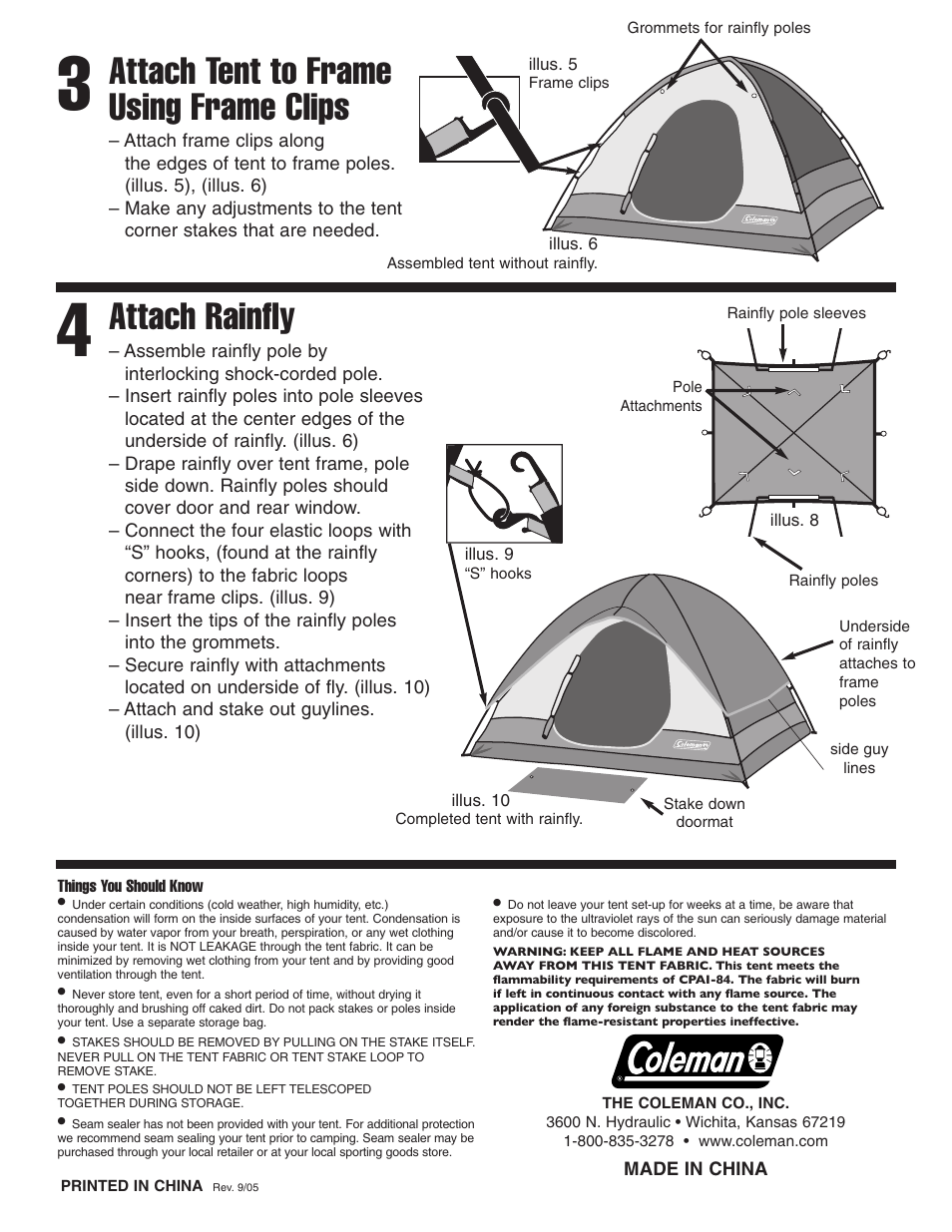 Attach tent to frame using frame clips, Attach rainfly | Coleman Kenai 10'x8' User Manual | Page 2 / 2