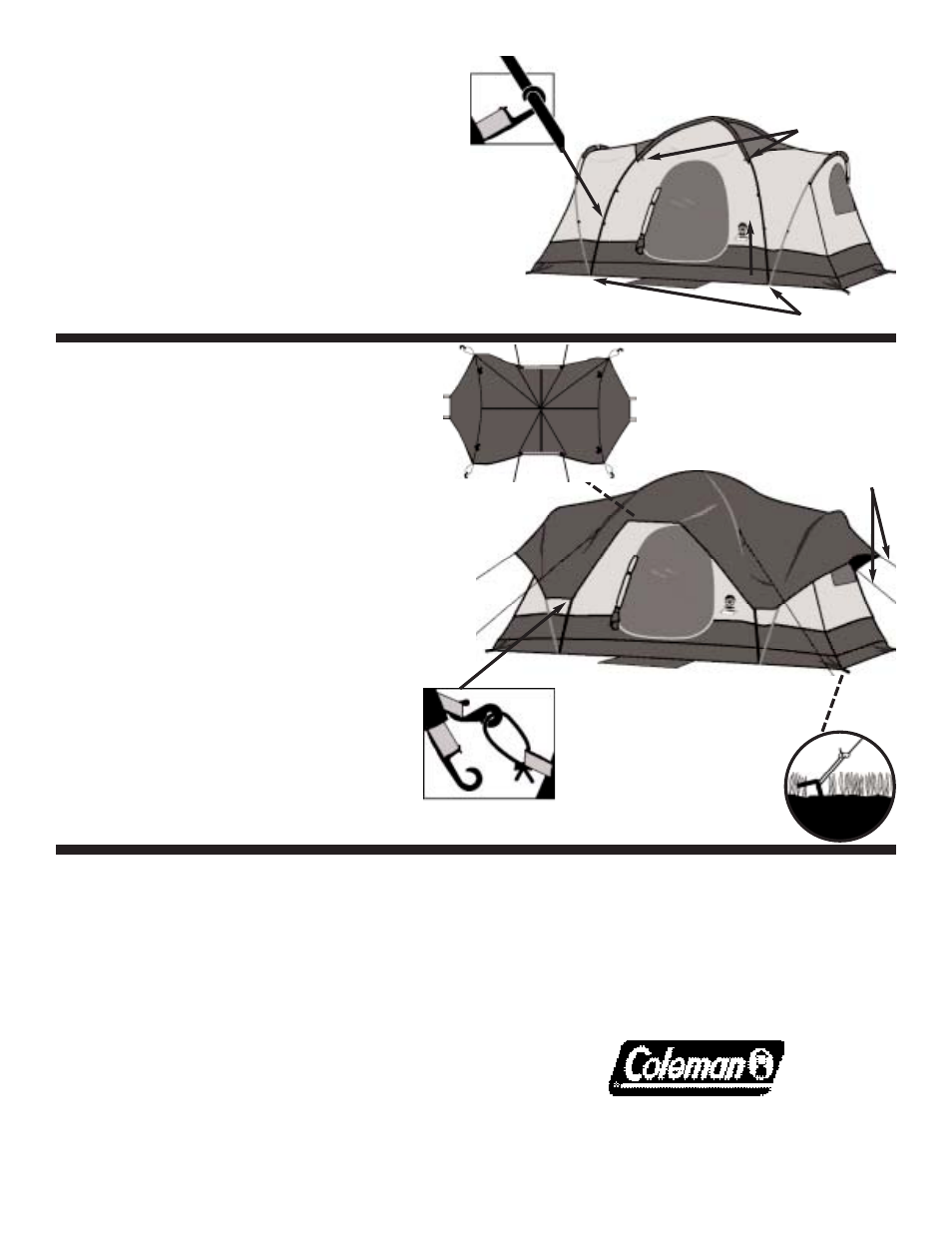 Raise ends of tent, Attach rainfly | Coleman MONTANA 14'x7' User Manual | Page 2 / 2